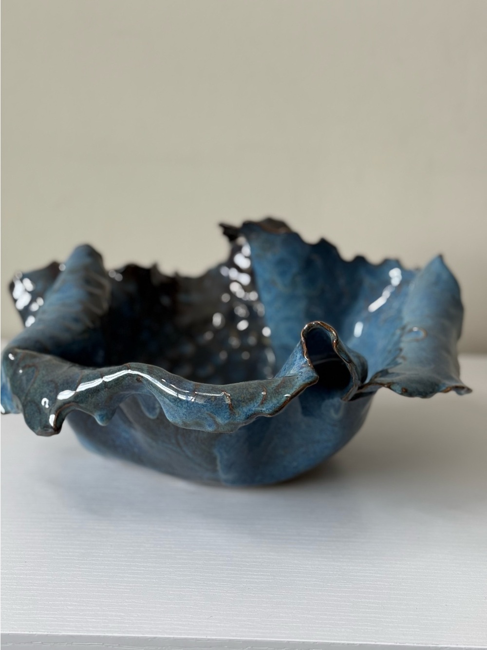 Handmade Blue Ceramic Art Bowl | Sculptural Pottery Dish